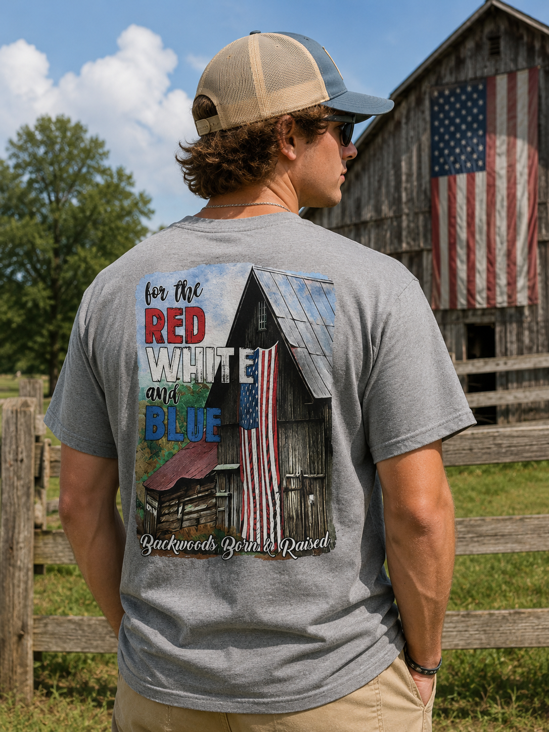 Backwoods Born &amp; Raised For the Red White &amp; Blue USA Flag  Unisex T Shirt