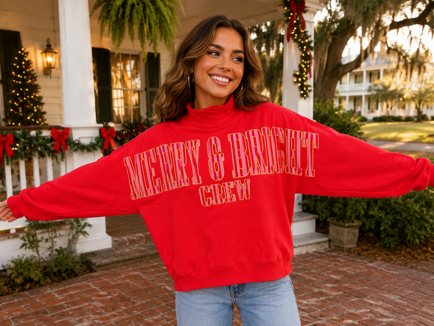 Simply Southern Merry Holiday Mock Neck Pullover Crew Oversized Sweatshirt