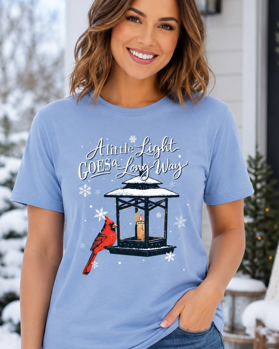 Girlie Girl Lulu Mac Cardinal Lantern Light Holiday Canvas T-Shirt