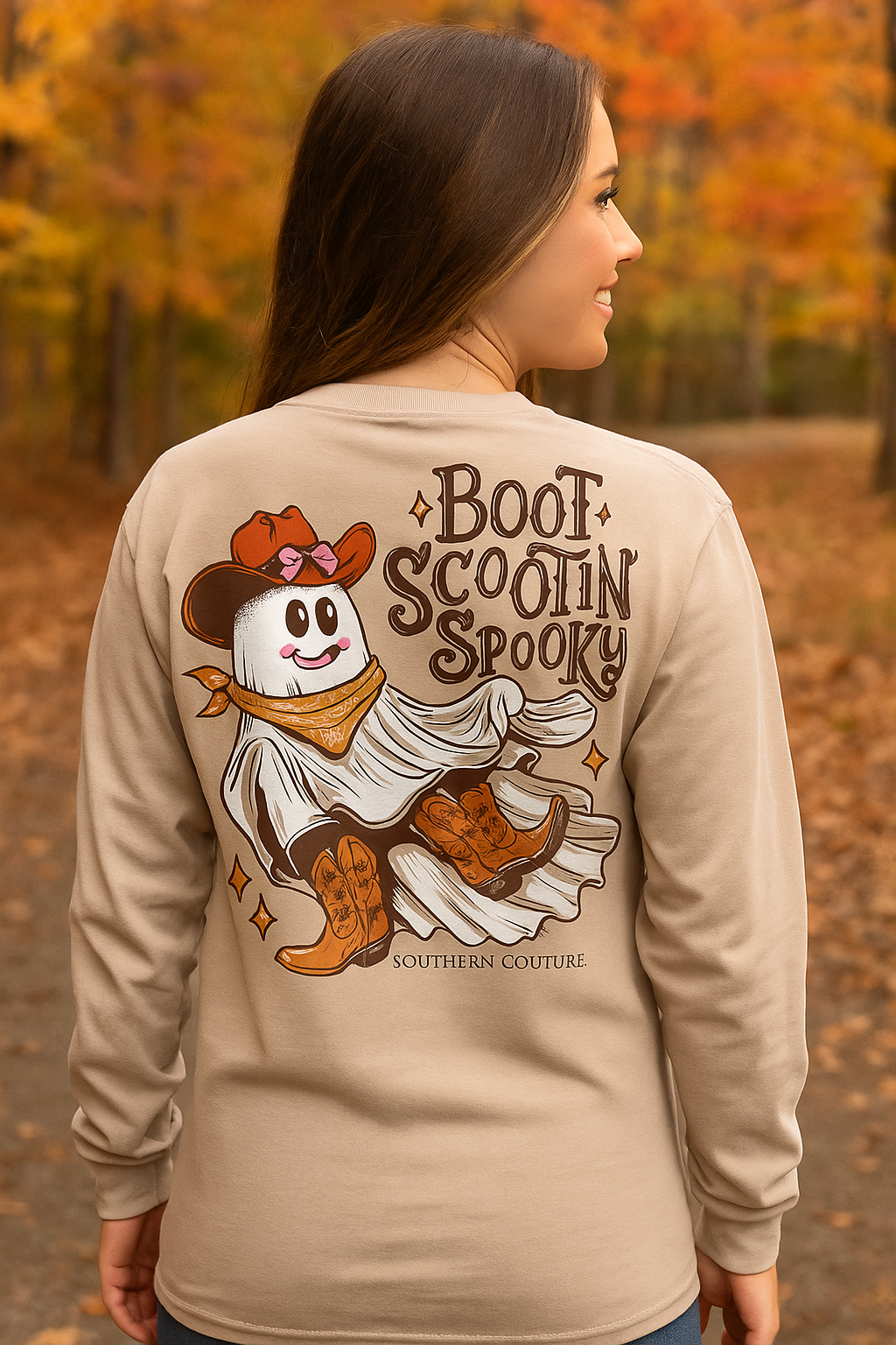 Southern Couture Classic Boot Scootin Spooky Fall Long Sleeve T-Shirt