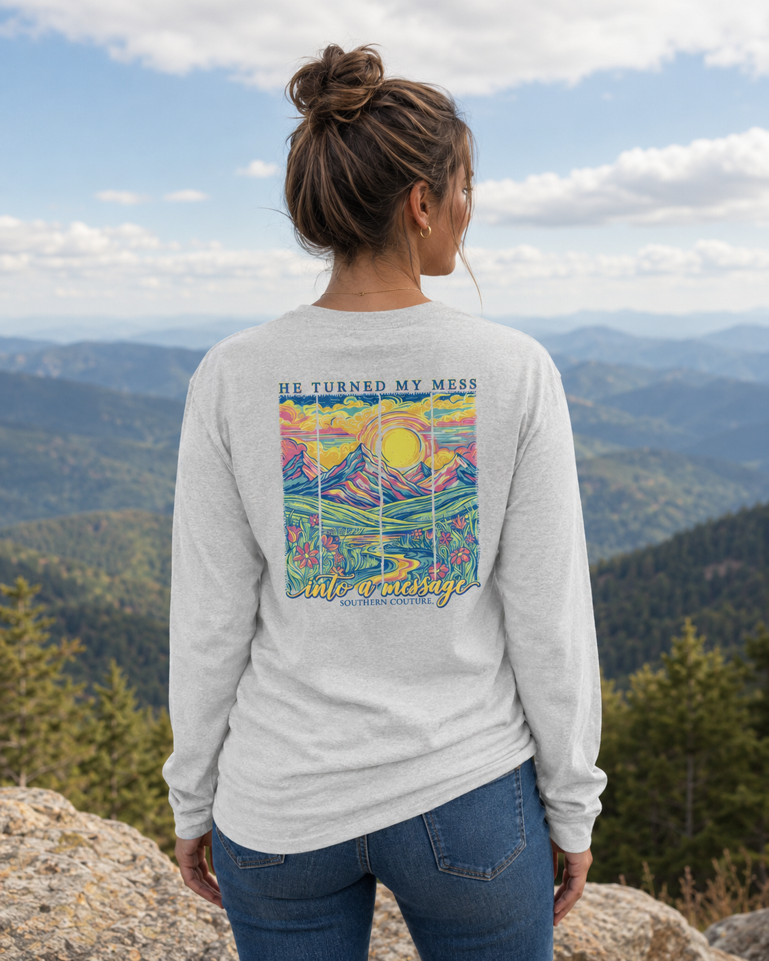 Southern Couture Classic He Turned My Mess Long Sleeve T-Shirt