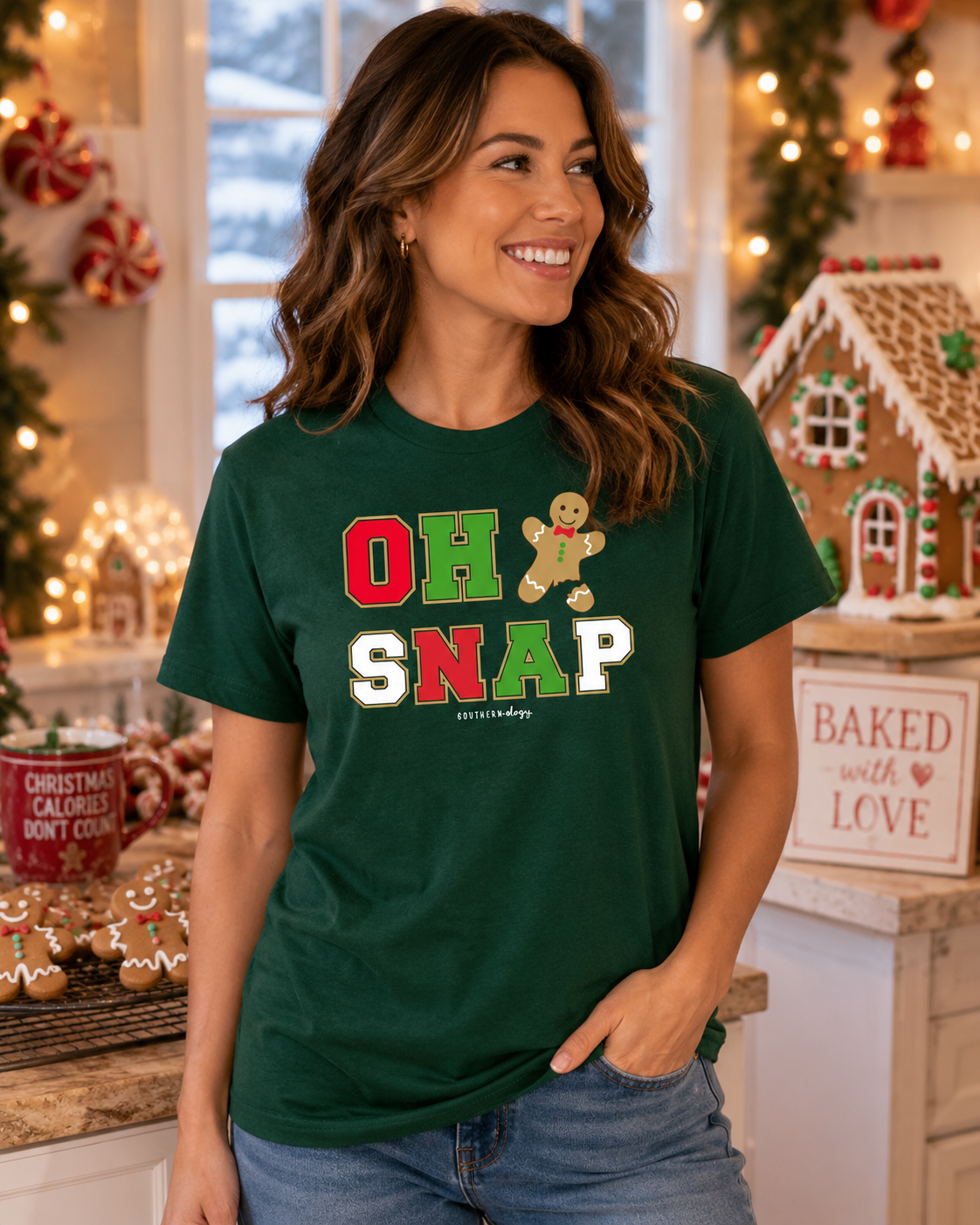 Southernology Statement Oh Snap Gingerbread Holiday Canvas T-Shirt