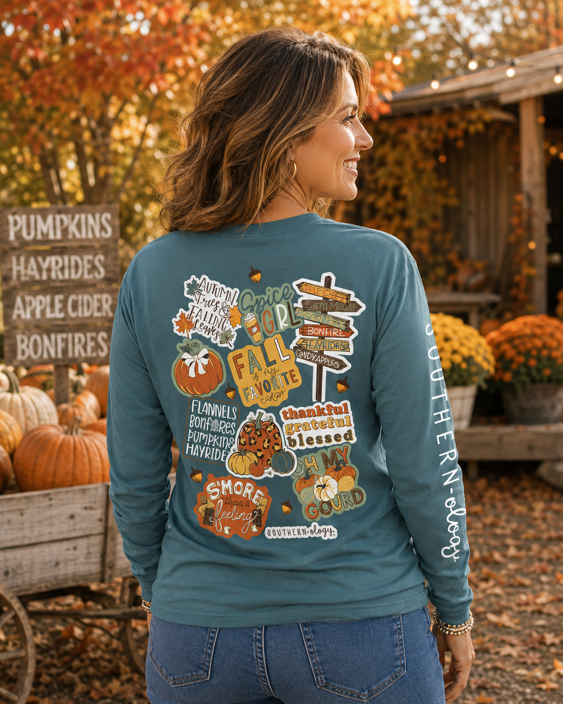 Southernology Decals Pumpkin Fall Comfort Colors Long Sleeve T-Shirt