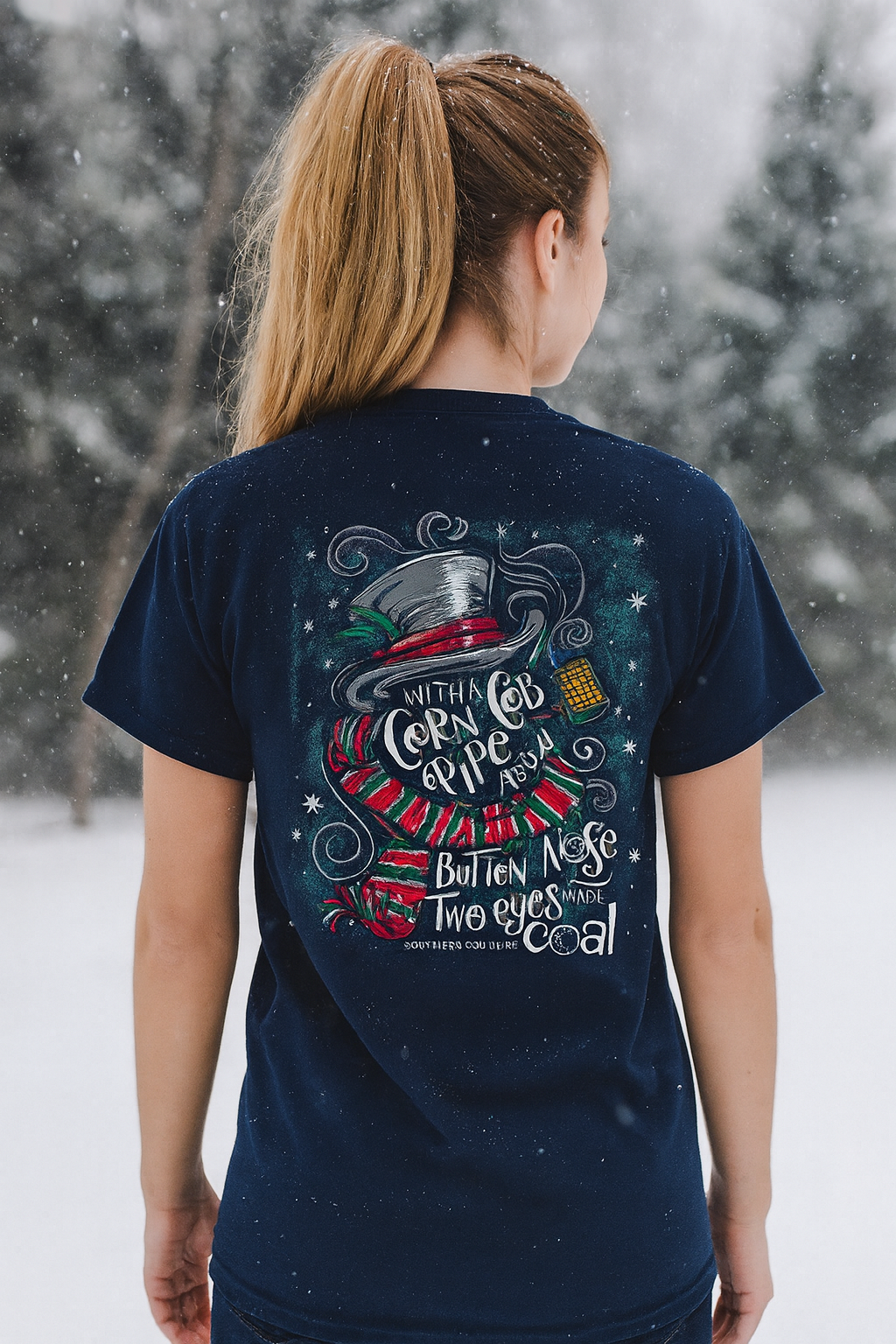 Southern Couture Classic Corn Cobb Pipe Snowman Holiday T-Shirt