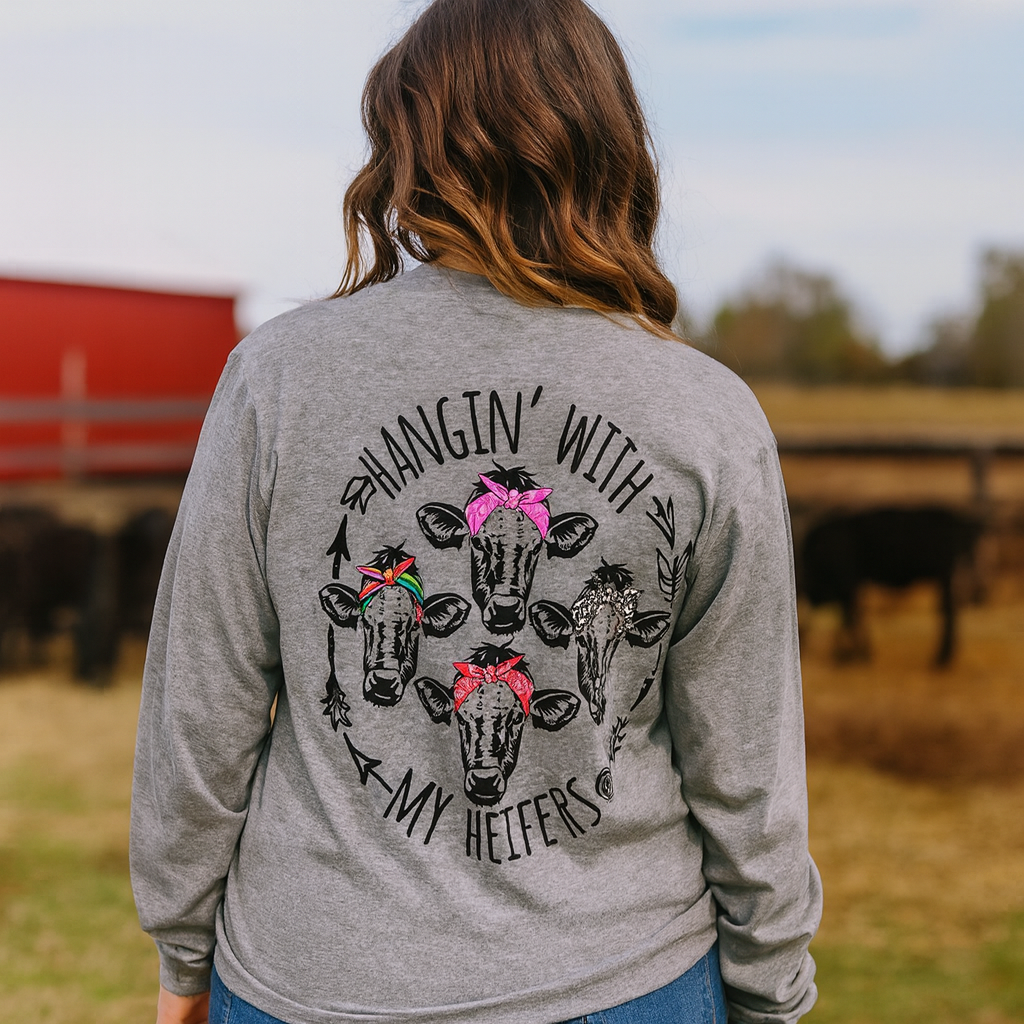 Girlie Girl Originals Preppy Bandana Cows Heifers Long Sleeve T-Shirt