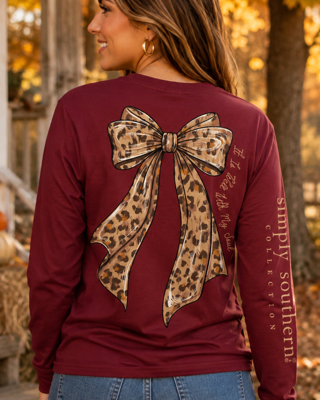 Simply Southern Soul Leopard Bow Long Sleeve T-Shirt
