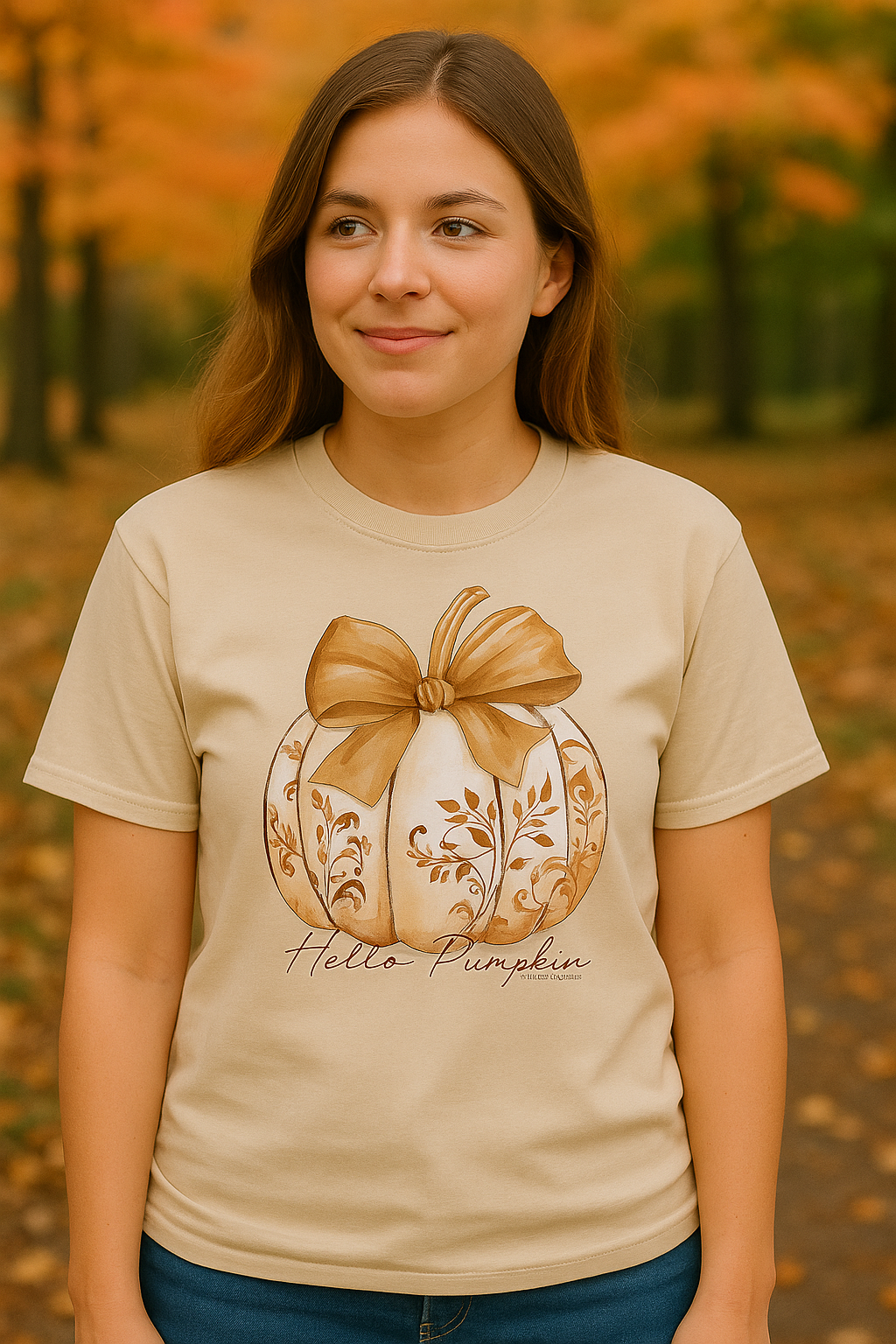 Southern Couture Soft Hello Pumpkin Bow T-Shirt