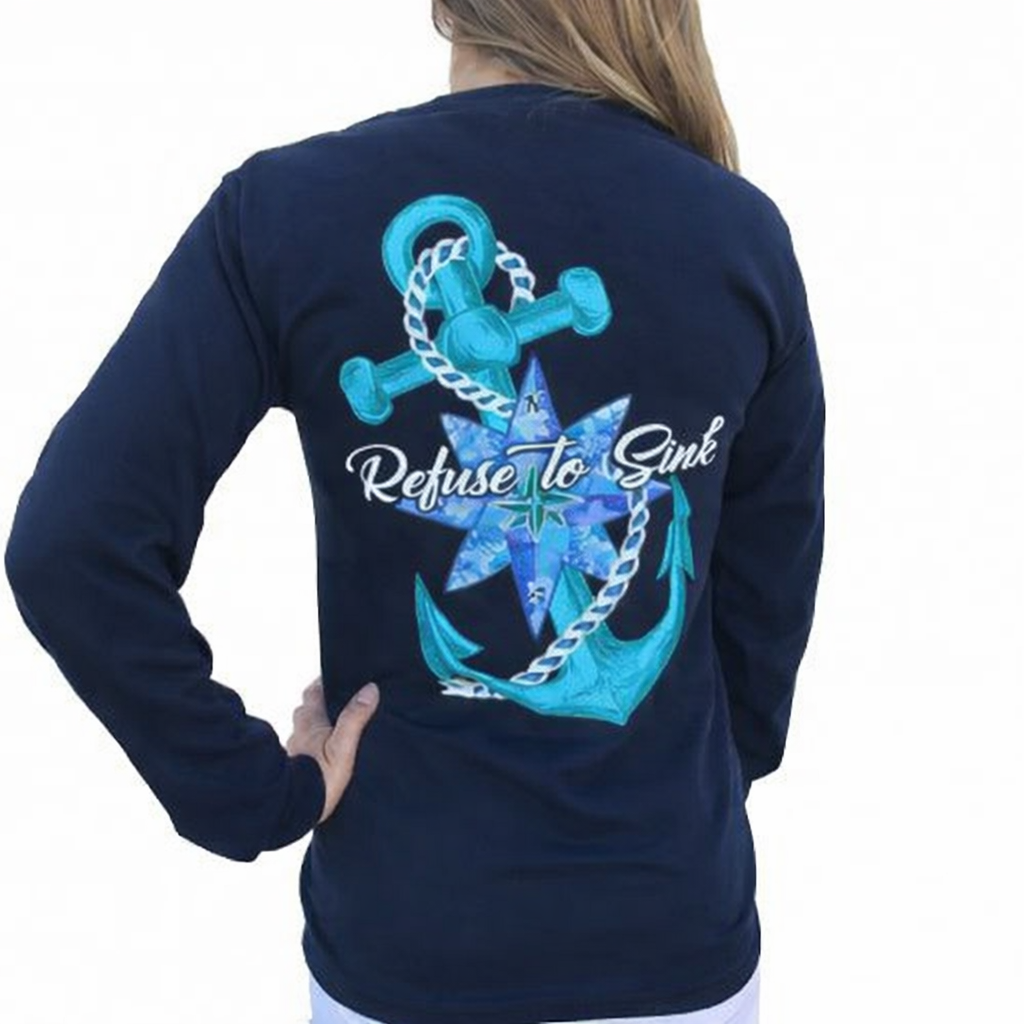 Southern Attitude Preppy Refuse To Sink Anchor Long Sleeve T-Shirt - SimplyCuteTees