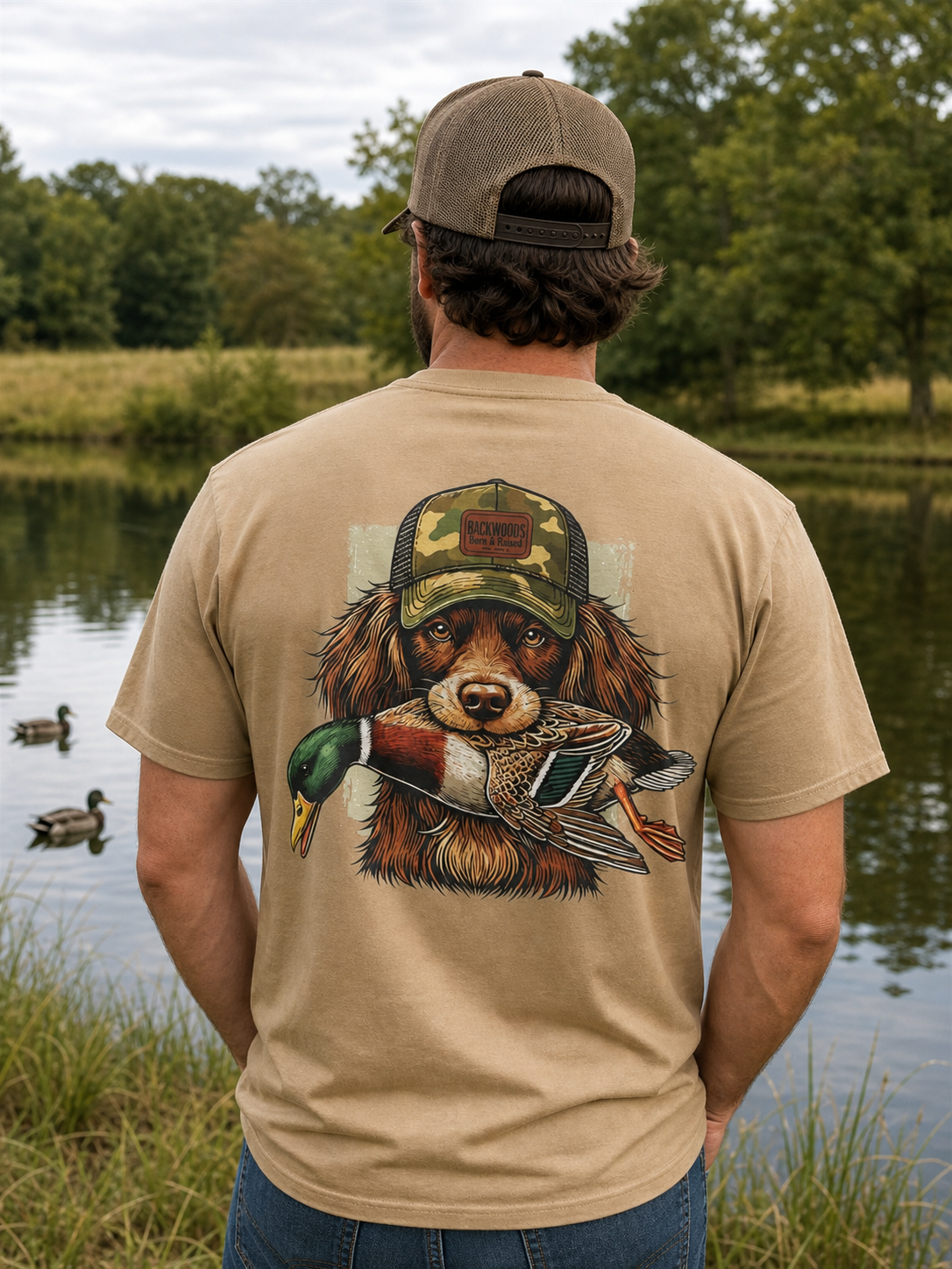 Backwoods Born & Raised Boykin Dog Duck Unisex Soft T-Shirt