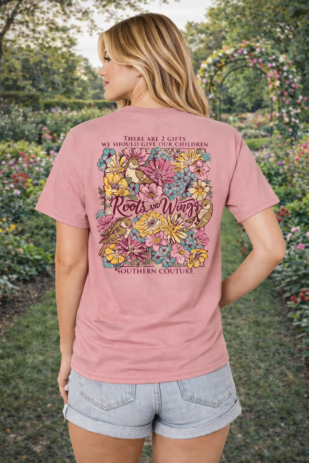 Southern Couture Classic Roots and Wings Flowers T-Shirt