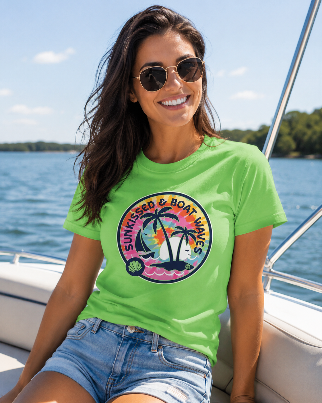 Girlie Girl Originals Sun &amp; Boat Waves T-Shirt