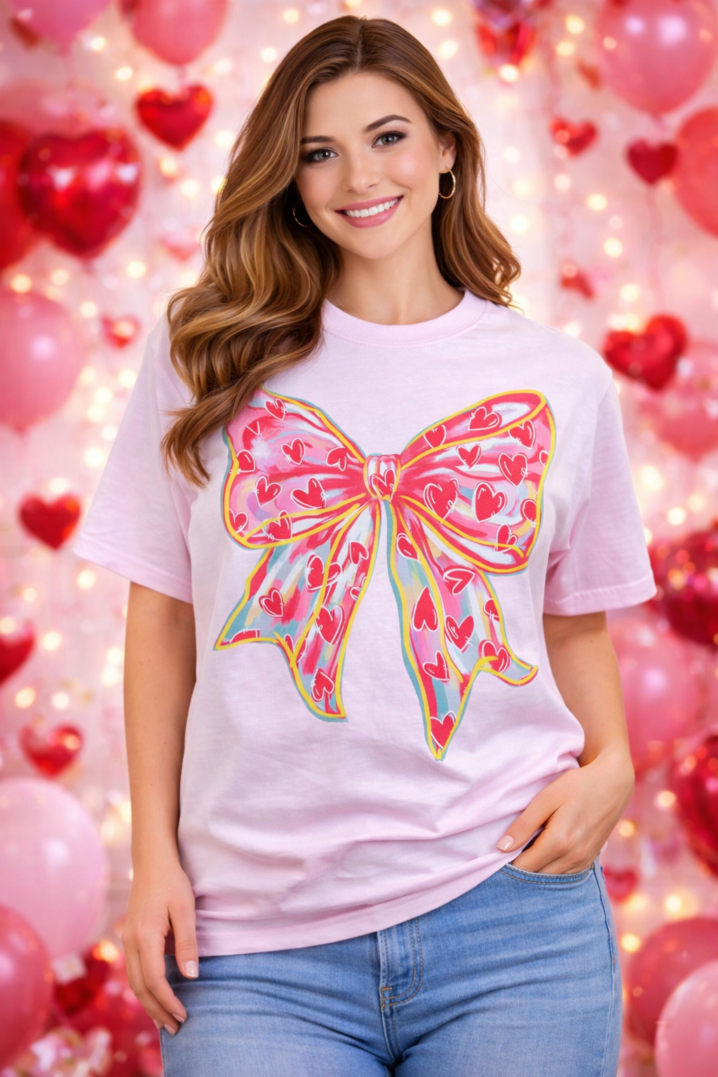 Southern Chics Painted Heart Bow Comfort Colors T-Shirt