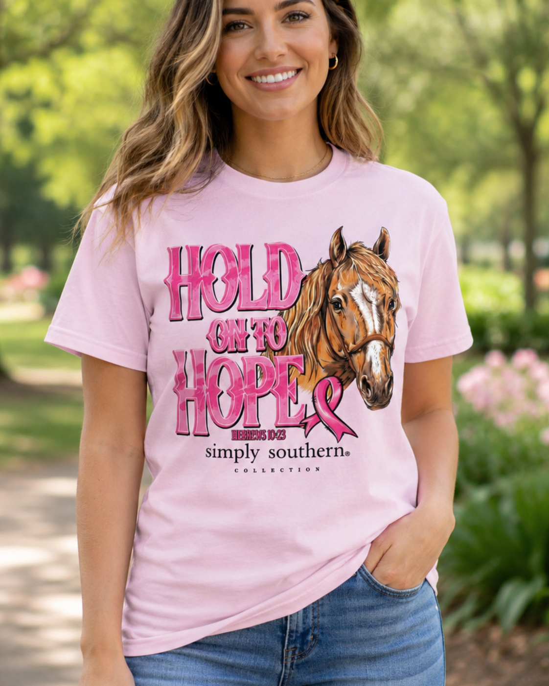 Simply Southern Hold On To Hope Horse Cancer T-Shirt