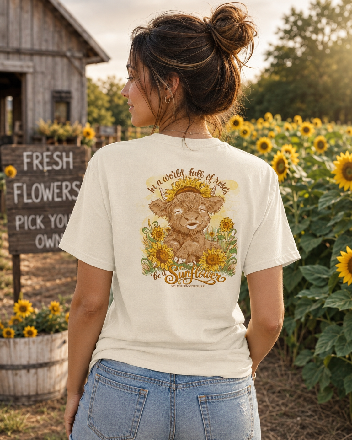 Southern Couture Classic Be A Sunflower Cow T-Shirt