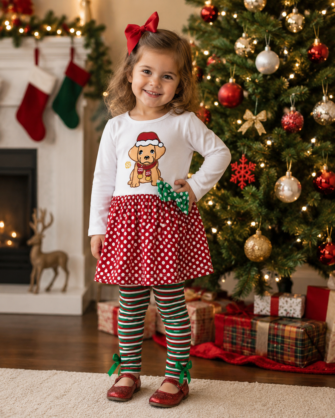 Simply Southern Preppy Classic Christmas Dog Holiday Toddler Dress Set T-Shirt