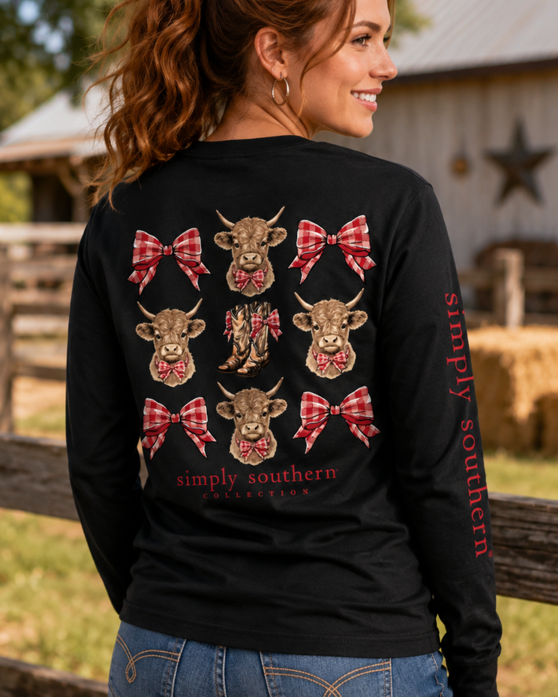 Simply Southern Bows Boots Highland Cow Long Sleeve T-Shirt
