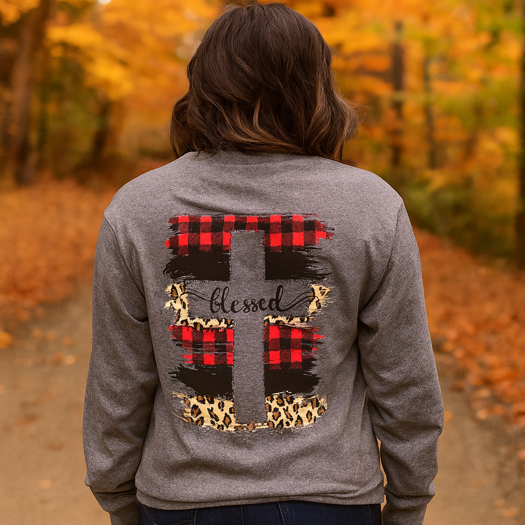 Girlie Girl Originals Blessed Patterns Cross Long Sleeves T Shirt