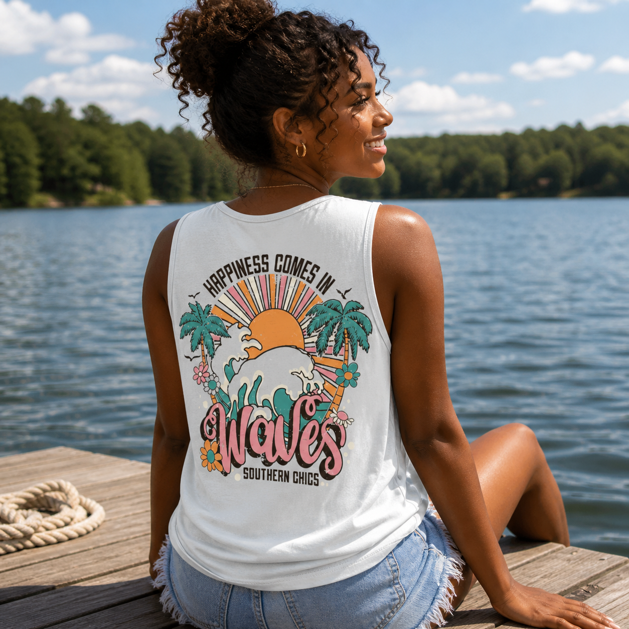 Southern Chics Happiness Waves Comfort Colors Tank Top