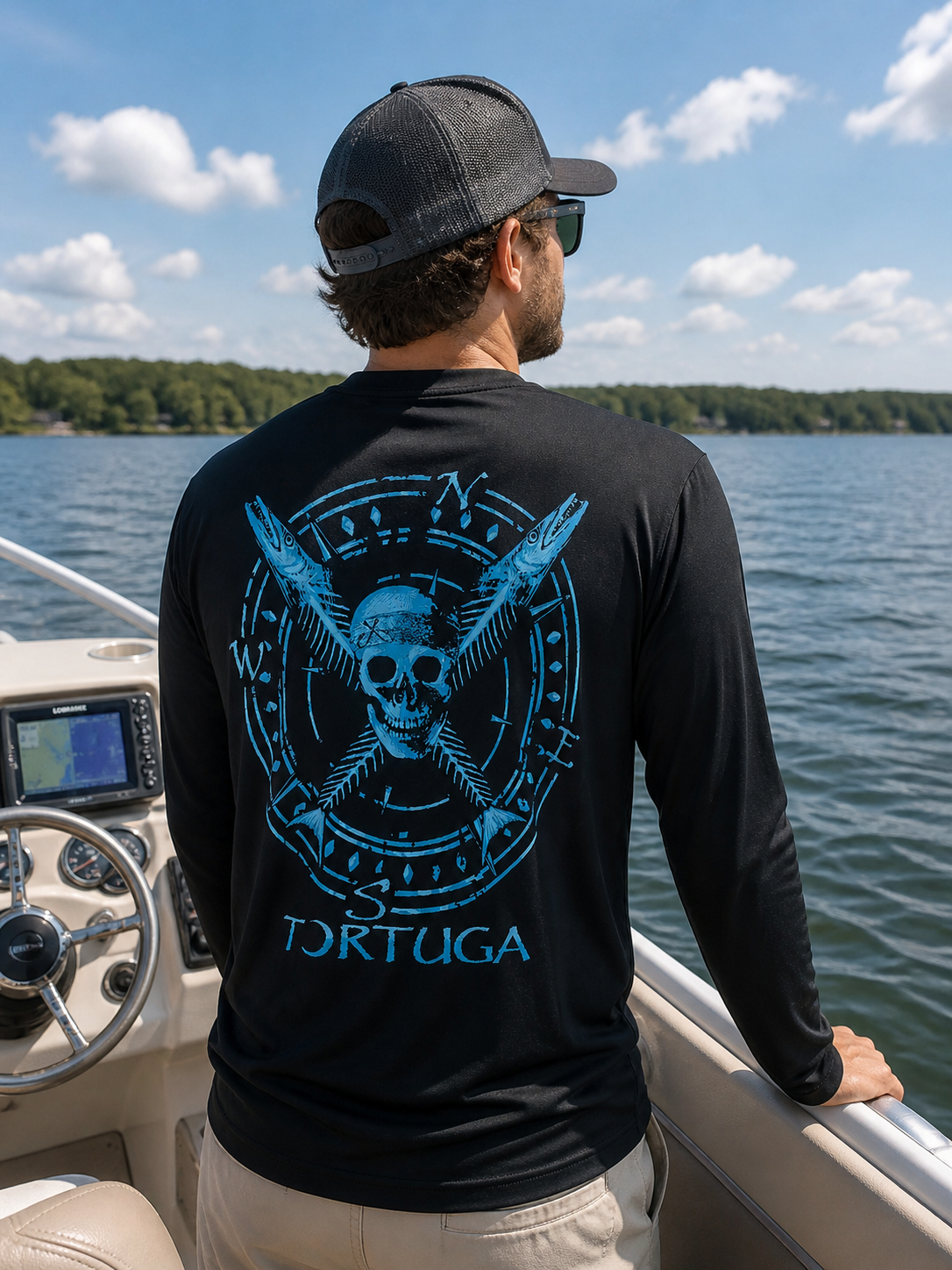 Southern Attitude Tortuga Moon Skull Bones Unisex Sport Tech Rashguard T-Shirt