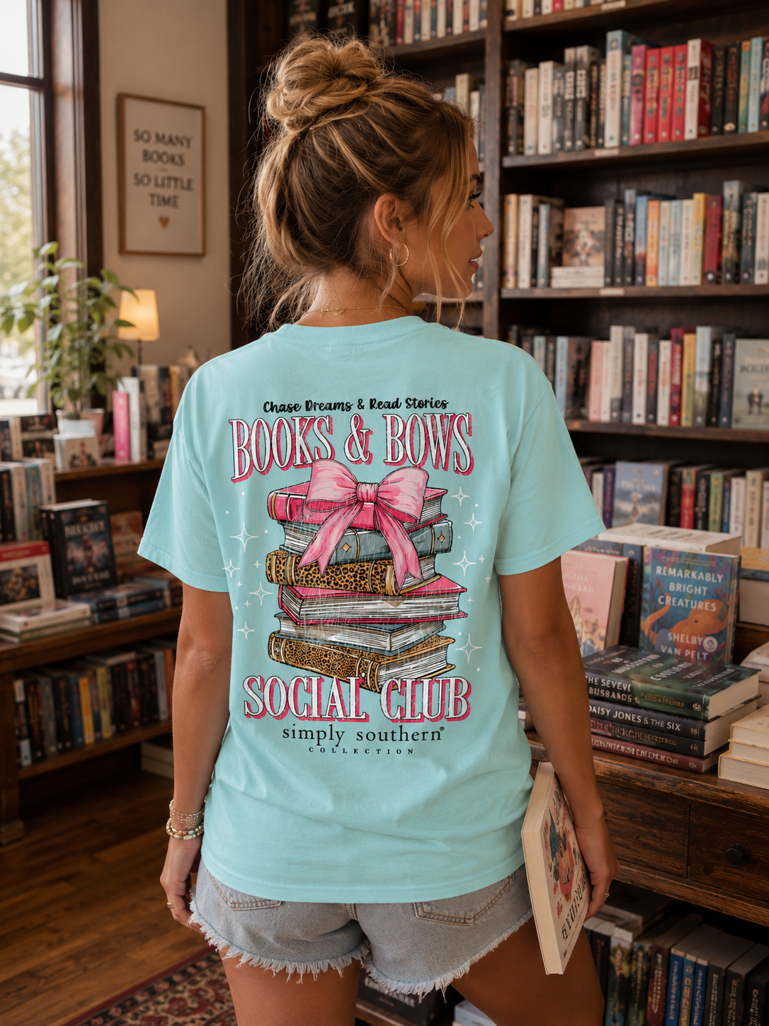 Simply Southern Books &amp; Bows Aqua T-Shirt