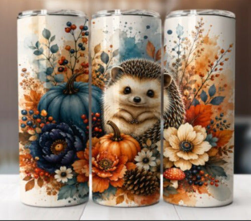 Autumn Hedgehog 20 oz Skinny Tumbler Cup With Straw
