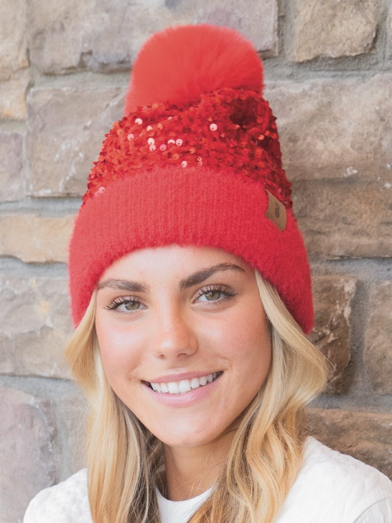 Simply Southern Preppy Solid Sequins Beanie Hat