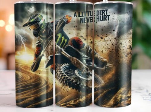 Dirt Bike Racer 20 oz Skinny Tumbler Cup With Straw