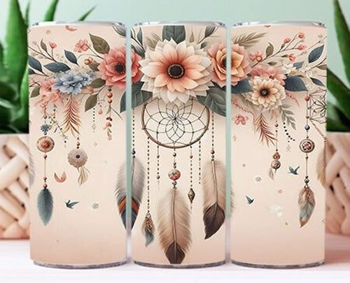 Boho Dream Catcher 20 oz Skinny Tumbler Cup With Straw