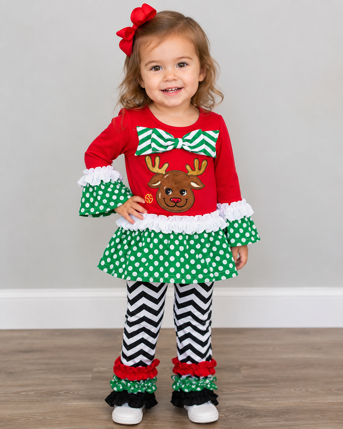Simply Southern Preppy Classic Christmas Reindeer Holiday Toddler Dress Set T-Shirt