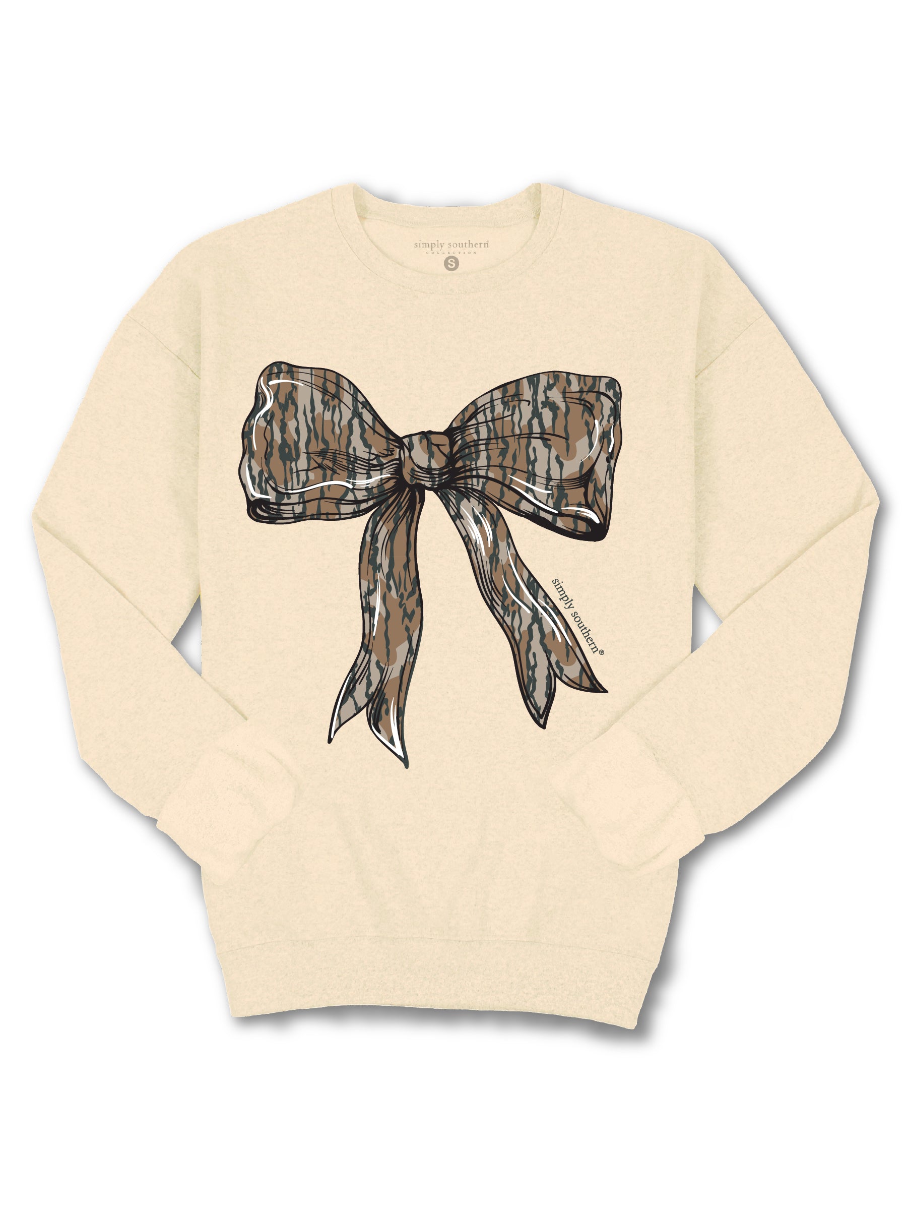 Simply Southern Sand Camo Bow Long Sleeve Crew Sweatshirt