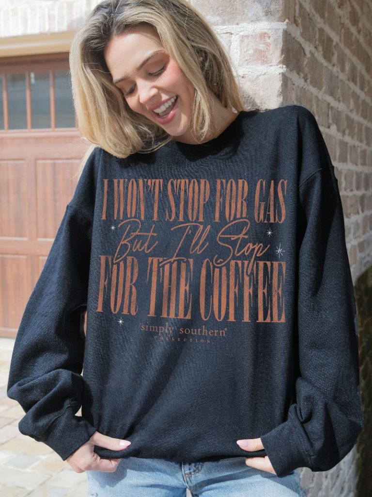 Simply Southern Stop For The Coffee Long Sleeve Crew Sweatshirt