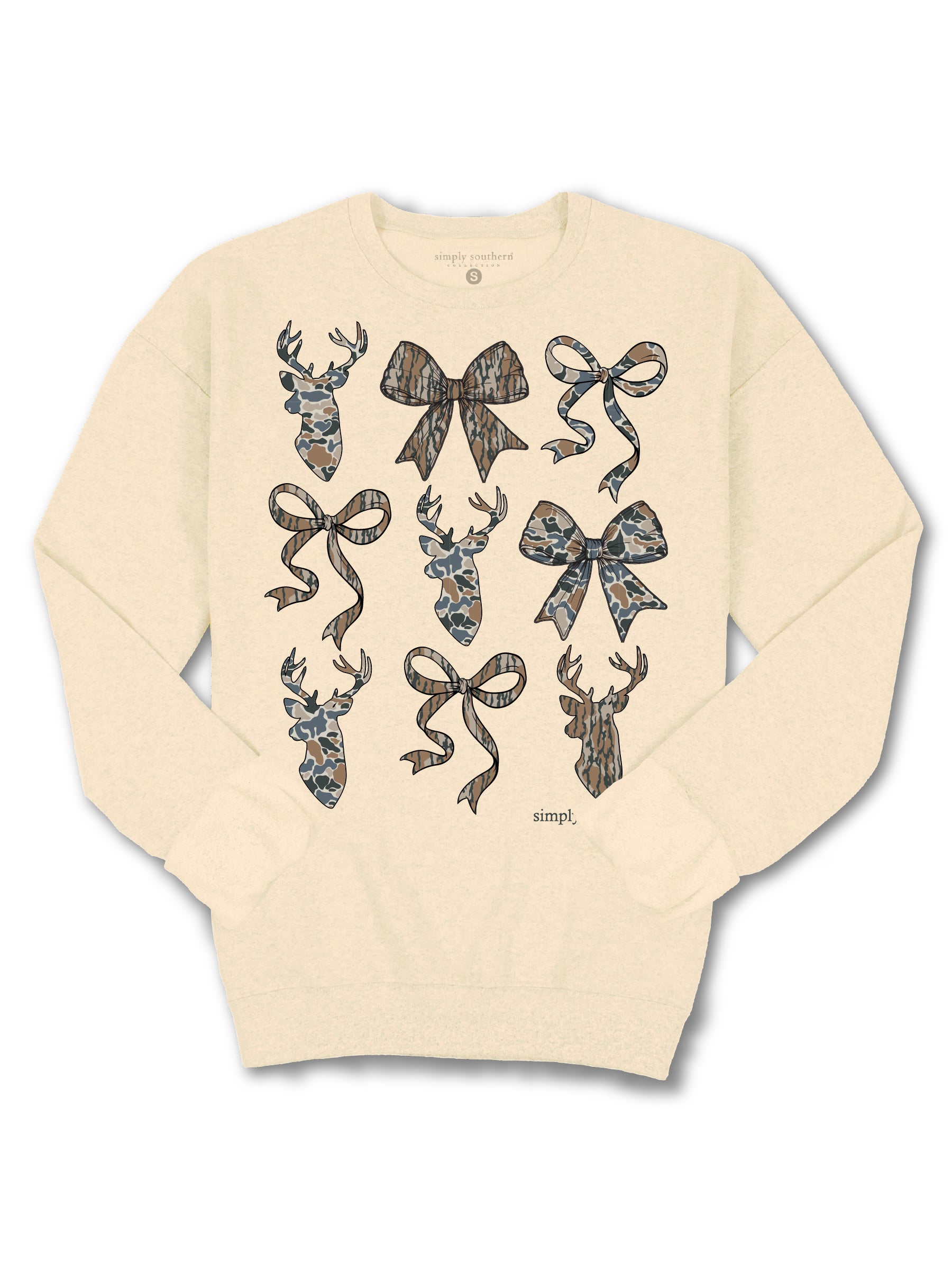 Simply Southern Deer Camo Bow Long Sleeve Crew Sweatshirt