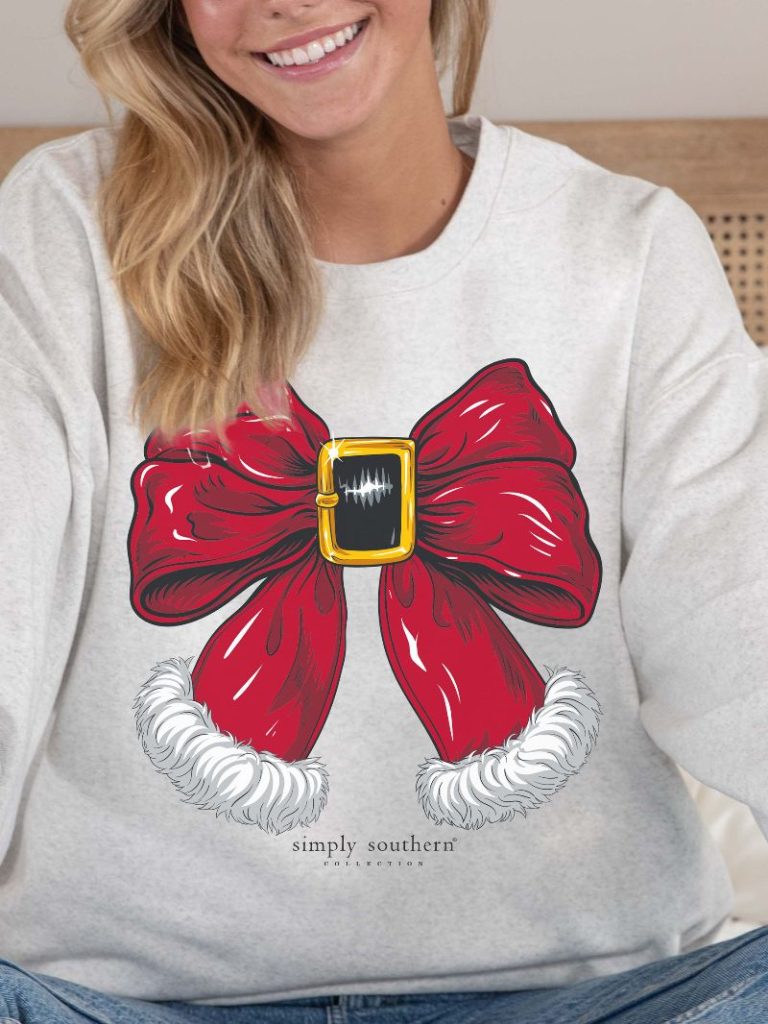 Simply Southern Santa Bow Holiday Long Sleeve Crew Sweatshirt