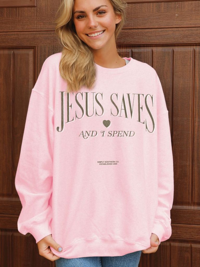 Simply Southern Jesus Saves Long Sleeve Crew Sweatshirt