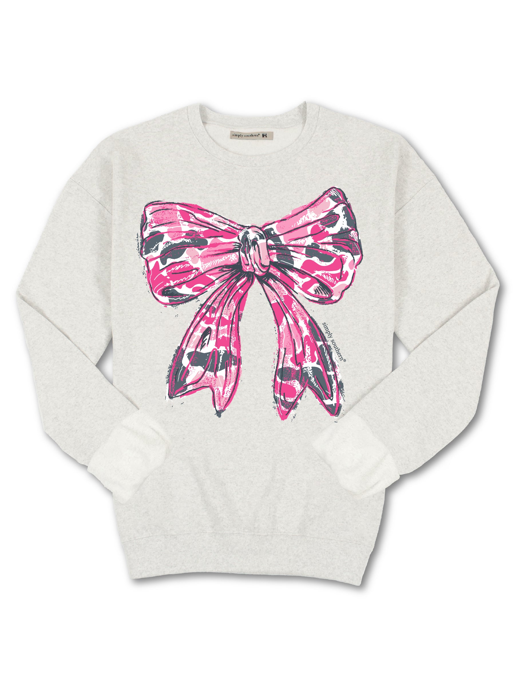 Simply Southern Pink Camo Bow Long Sleeve Crew Sweatshirt