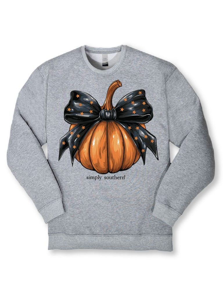 Simply Southern Pumpkin Bow Fall Long Sleeve Crew Sweatshirt