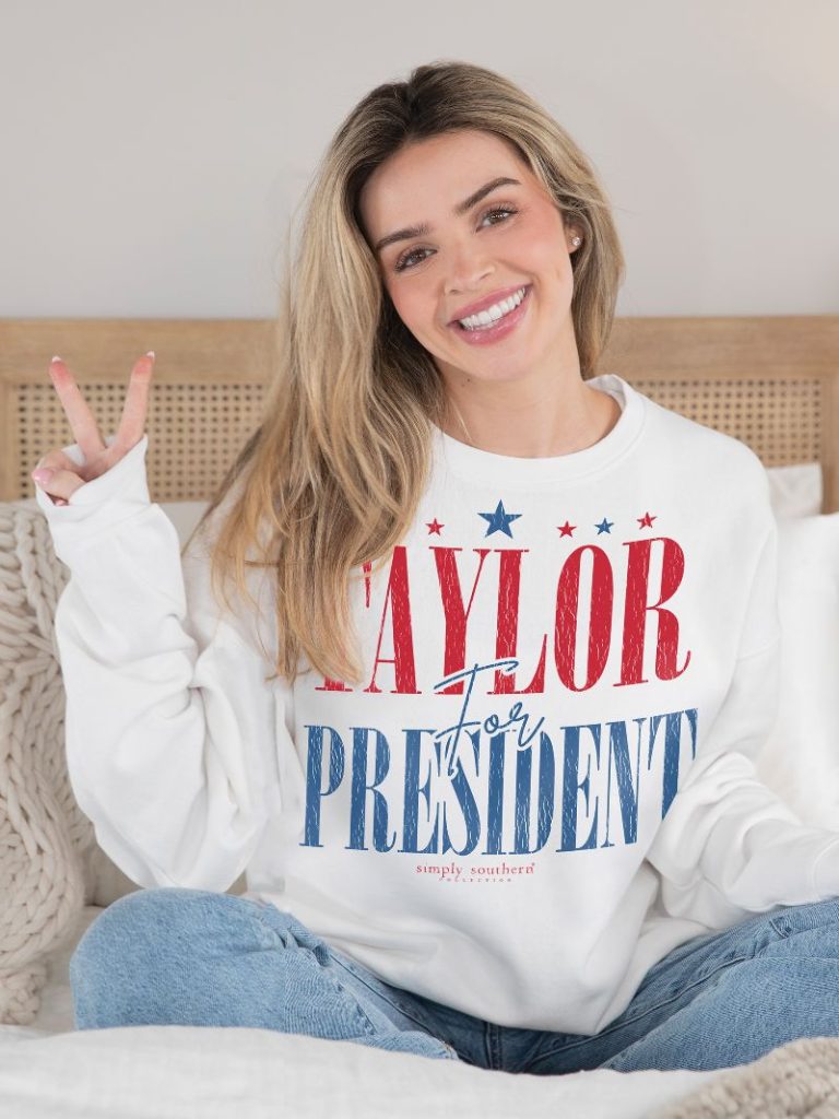 Simply Southern Prez White Long Sleeve Crew Sweatshirt