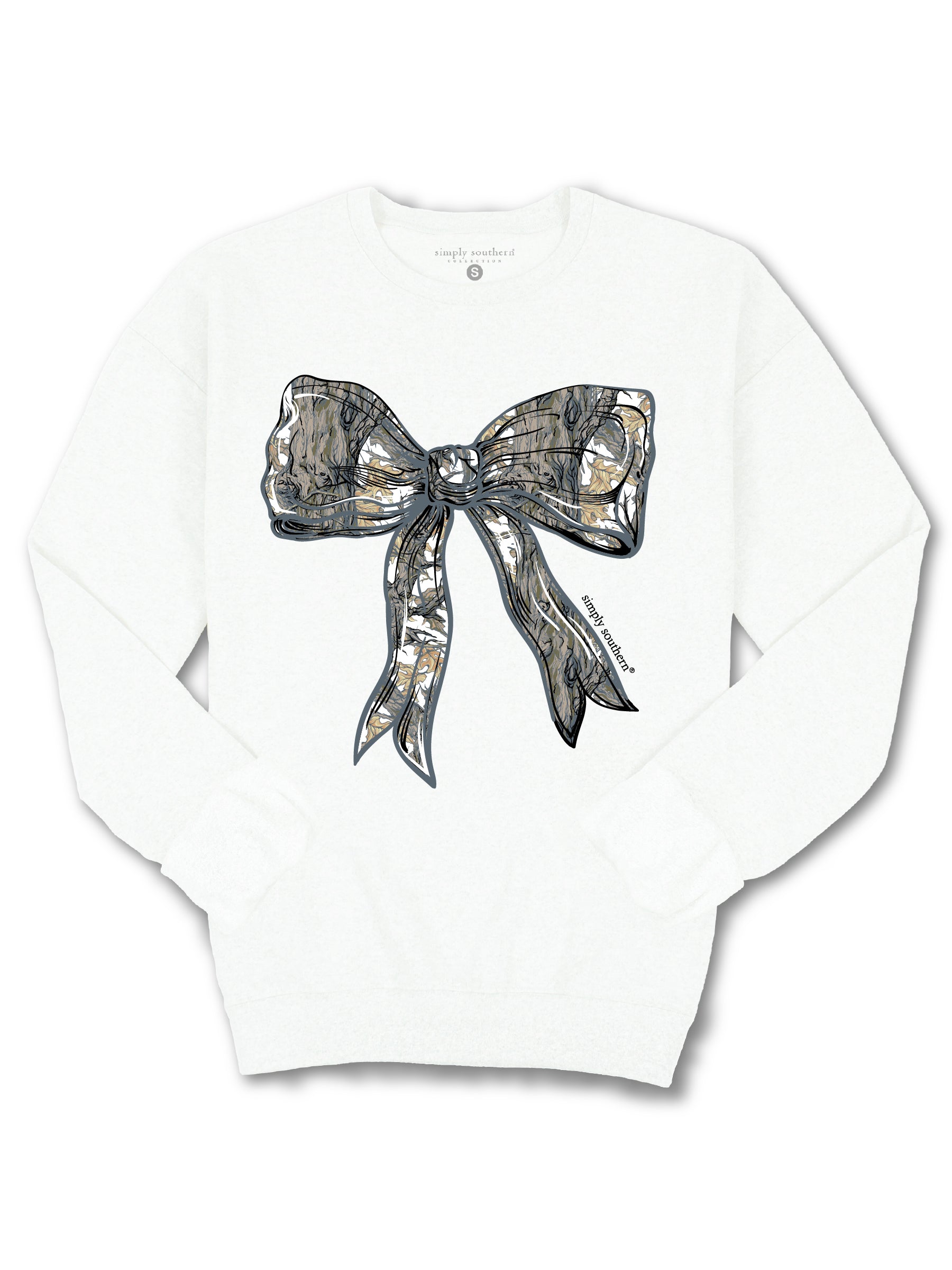 Simply Southern White Camo Bow Long Sleeve Crew Sweatshirt