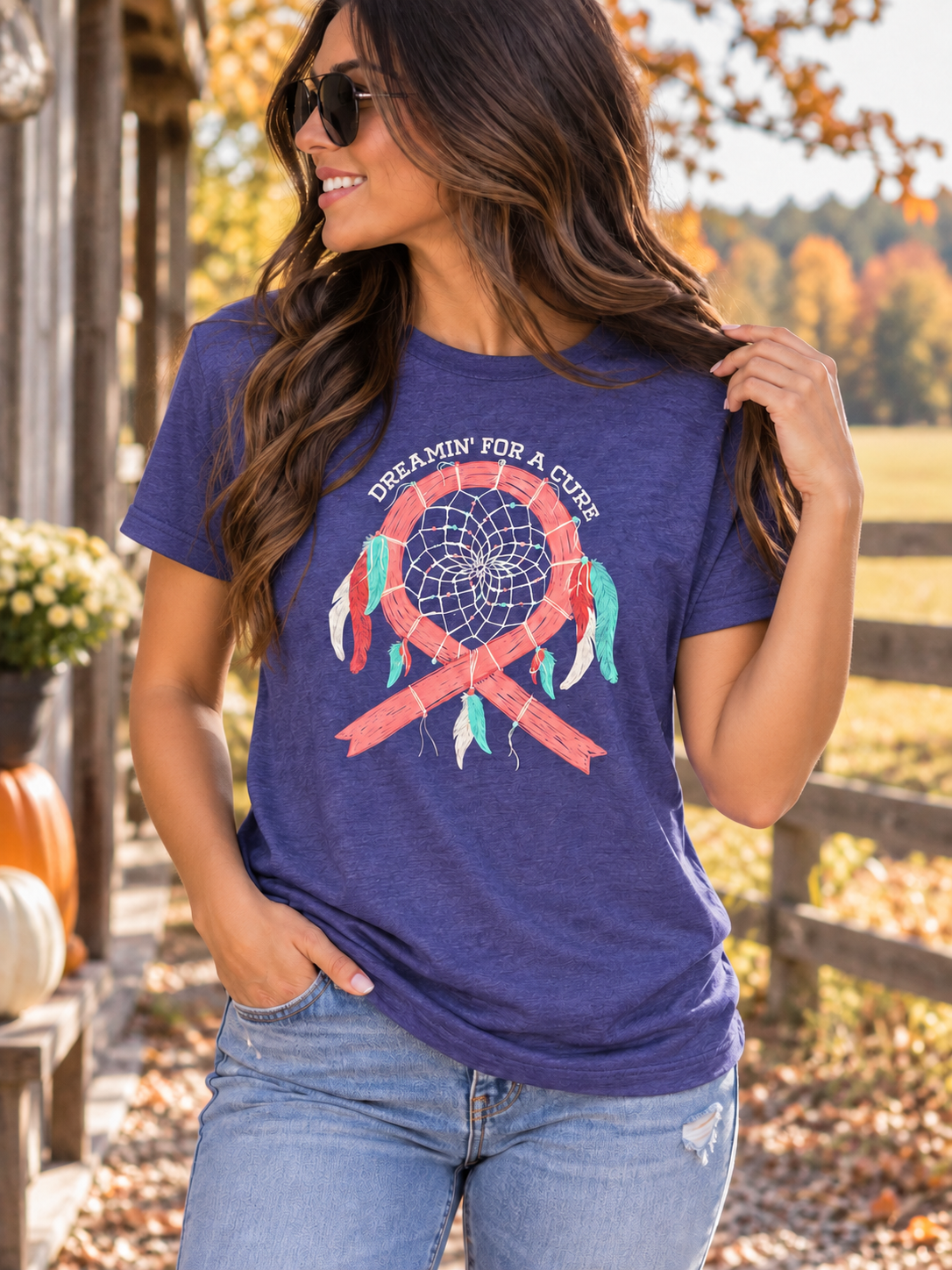 Couture Lightheart Dreamin For A Cure Cancer Ribbon Dreamcatcher T-Shirt