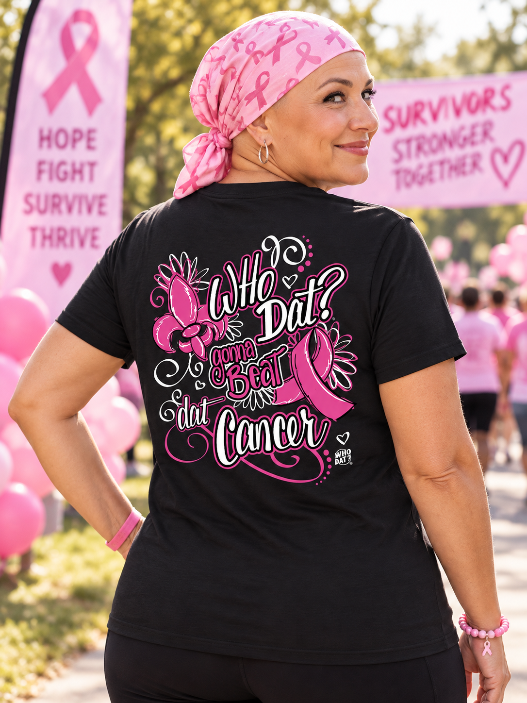 Sweet Thing Who Dat Pink Ribbon Beat Breast Cancer Fleur De Lis T-Shirt