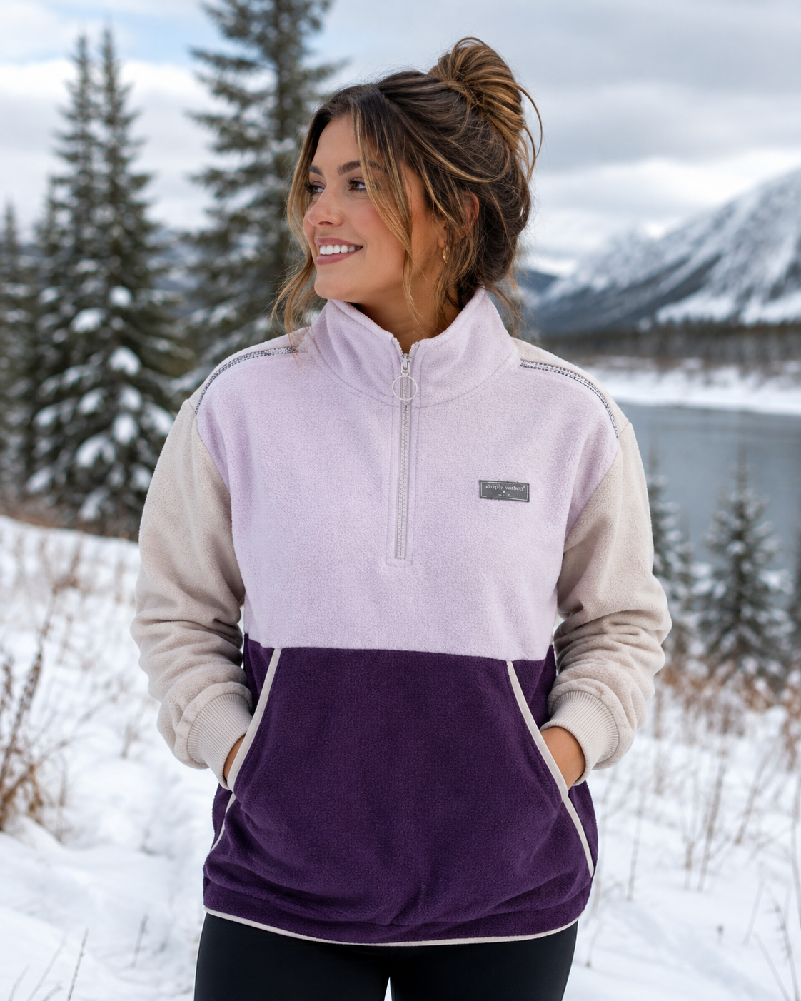 Simply Southern Q-ZIP Color Block Plum Long Sleeve Pullover Jacket