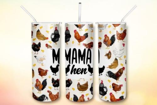 Mama Hen Chicken Chickens 20 oz Skinny Tumbler Cup With Straw
