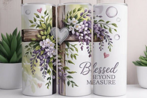 Blessed Beyond Measure Cross 20 oz Skinny Tumbler Cup With Straw