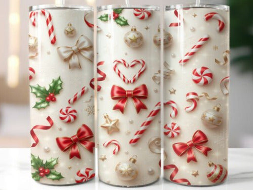 Christmas Candy Canes 20 oz Skinny Tumbler Cup With Straw