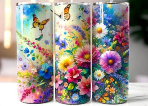 Flowers and Butterflies Bouquet 20 oz Skinny Tumbler Cup With Straw
