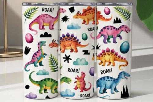 Dinosaur 20 oz Skinny Tumbler Cup With Straw