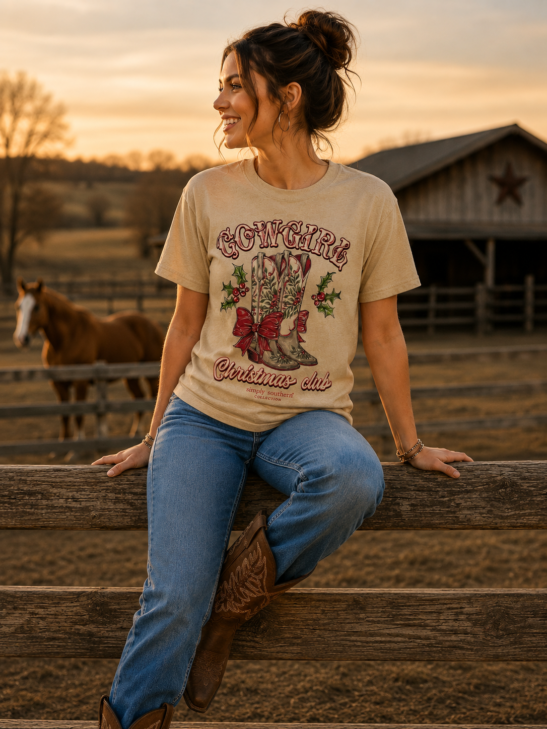 Simply Southern Christmas Boots Holiday Washed Cream T-Shirt
