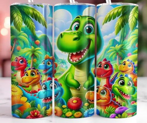 Cute Dino Dinosaurs 20 oz Skinny Tumbler Cup With Straw