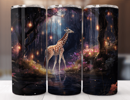 Forest Giraffe 20 oz Skinny Tumbler Cup With Straw