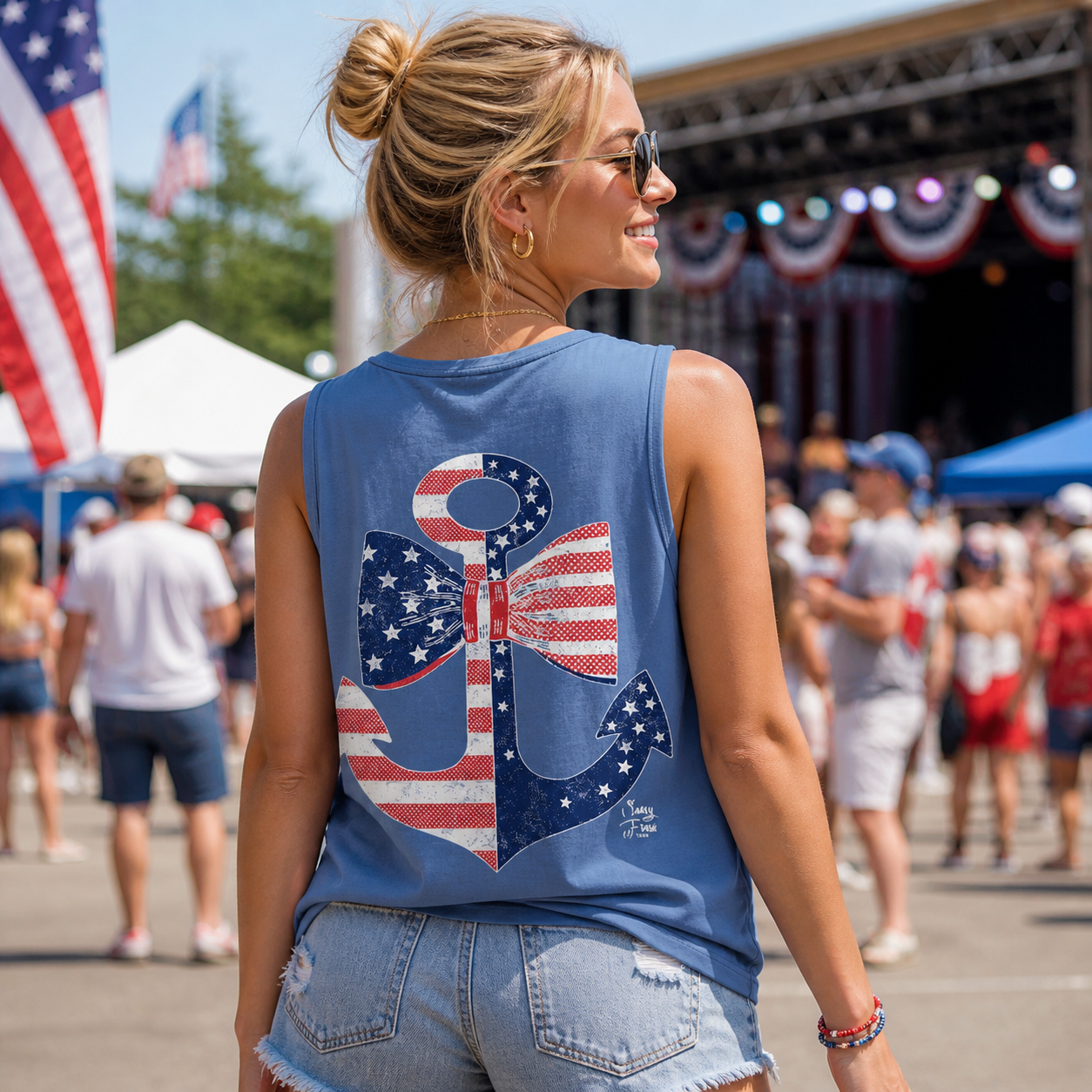 Sassy Frass Old Glory USA American Flag Anchor Comfort Colors Bright T Shirt Tank Top